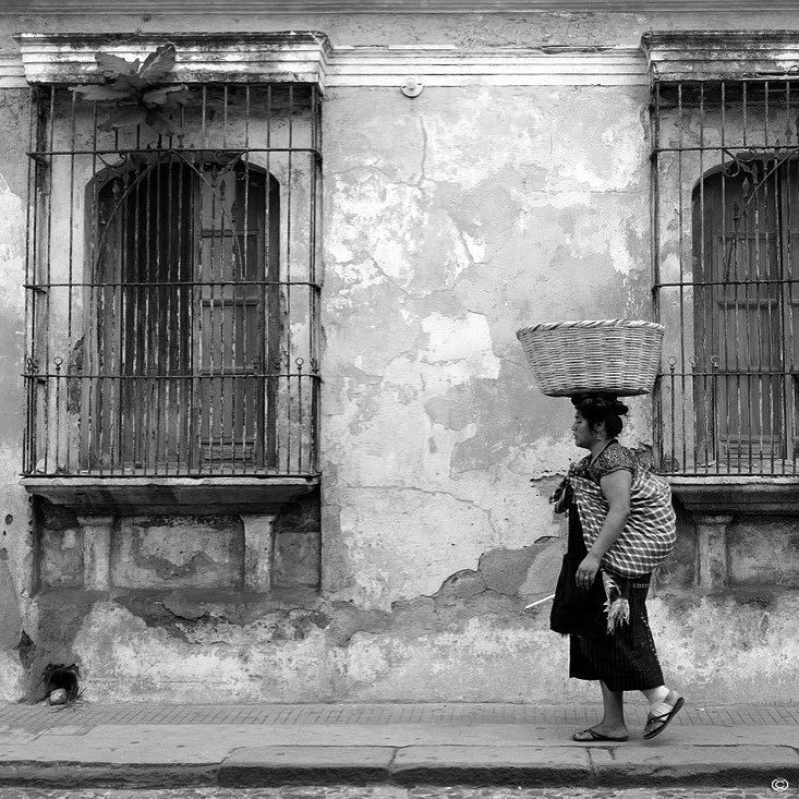 Street Photography Stamps of Daily Life in Antigua Guatemala — Maya Woman With Basket on Her Head