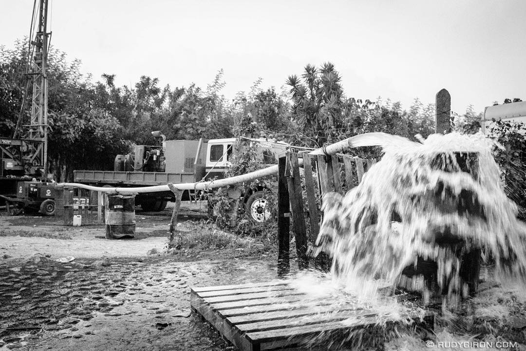 Capturing the first water from a new well in San Pedro Las Huertas.