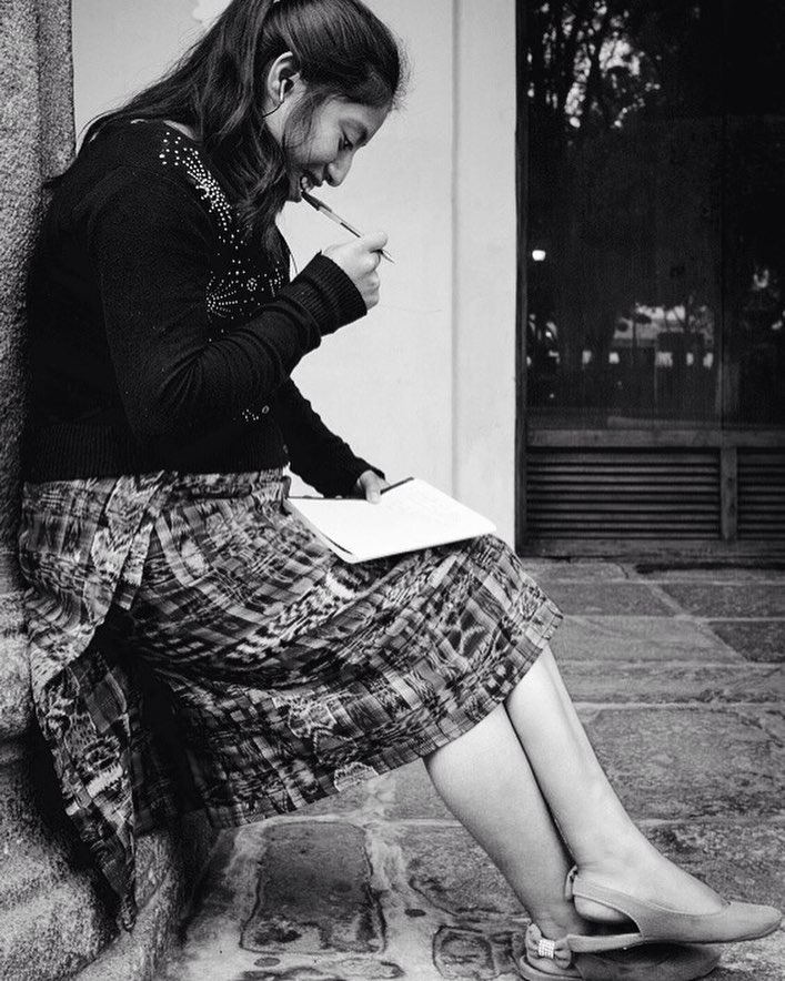 Street Photography — Maya Woman Writing A Physical Tangible Letter