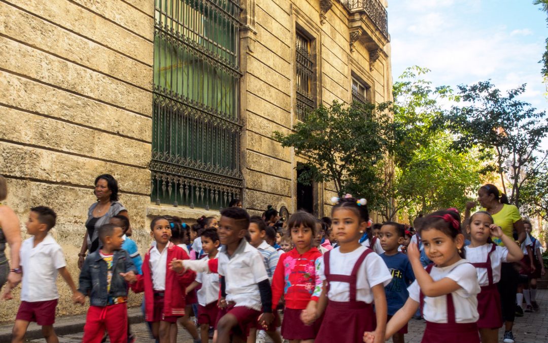 Quotidian Vista of La Habana Vieja: Primary school students marching through the streets